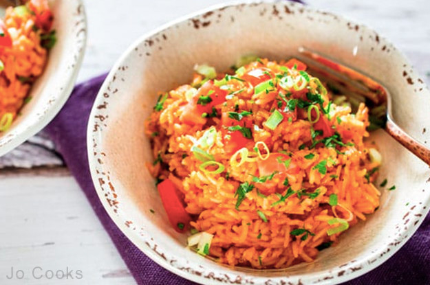 Not only is this dish delicious, but it can be cooked in just 15 minutes. You can eat this on its own or pair this with one of the recipes above for a more filling dinner.You need: Basmati rice, chicken broth, and enchilada sauce.Get the recipe here.