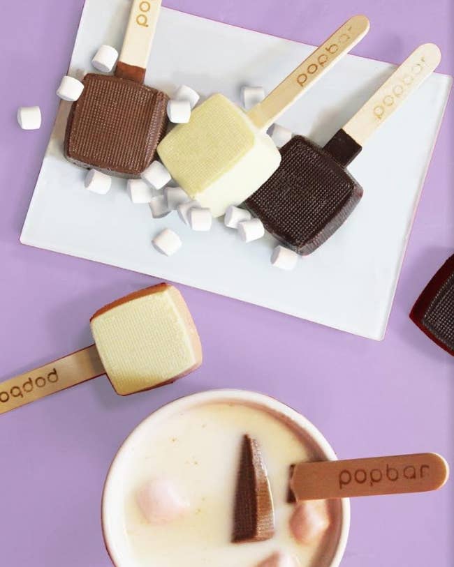 The squares of chocolate on sticks