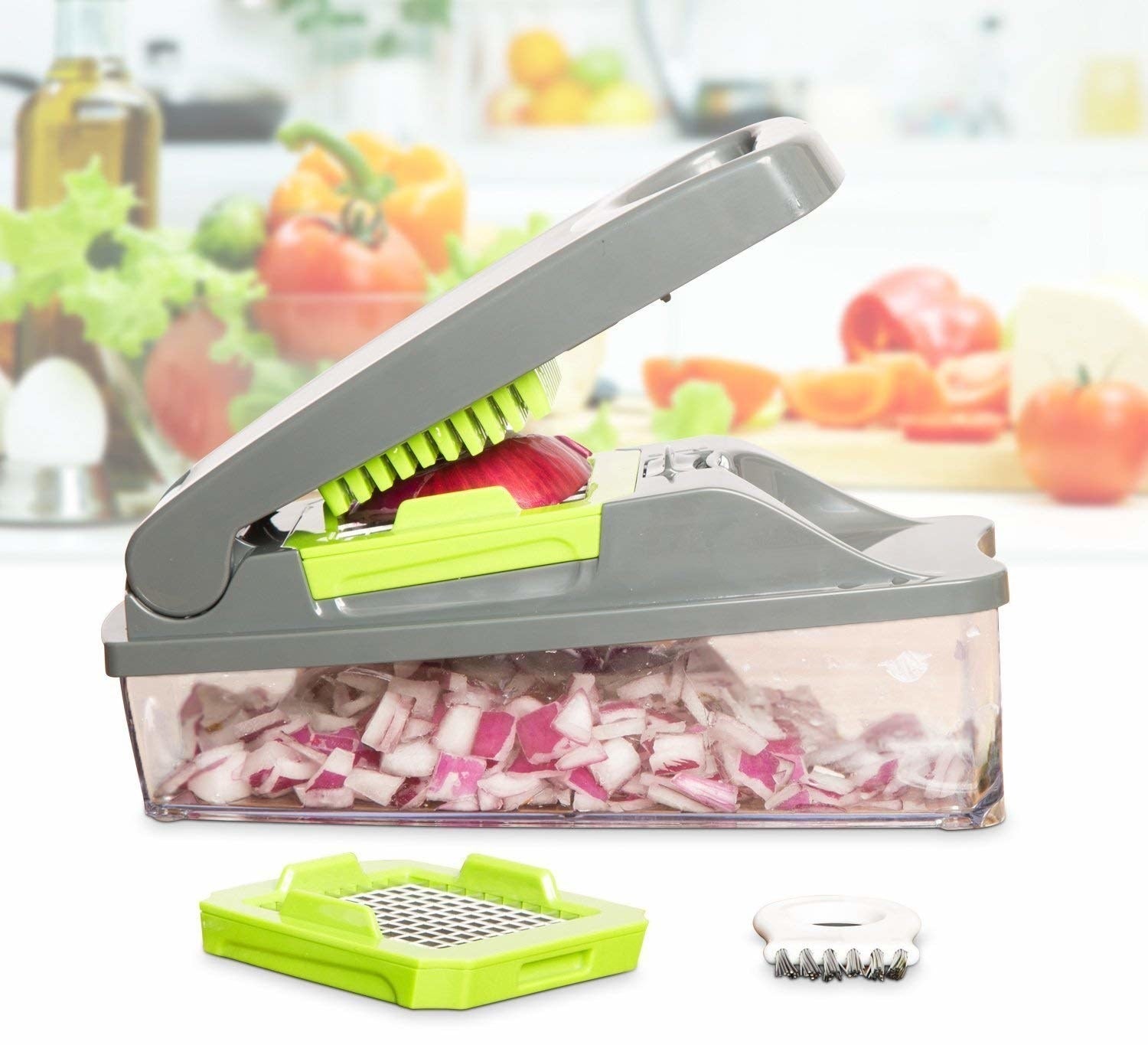 And all the parts are dishwasher-friendly, because duh.Get it from Amazon for $22.97.Promising review: "I'm not sure why, but I was expecting a big clunky and heavy appliance that would soon turn into hate chopping. Imagine my relief when I received a nifty little box perfect handheld size and good quality too! There are two sizes to pick from so you can do smaller vegetables for Pico de Gallo, or do potatoes for hash browns, vegetables for stir fry, possibilities are endless really. I love the not so little container that holds everything as well. You can easily chop in the morning, keep everything neatly in the container for minimal dishes,run errands and then come back and finish dinner. Easy peasy." —D. Smith