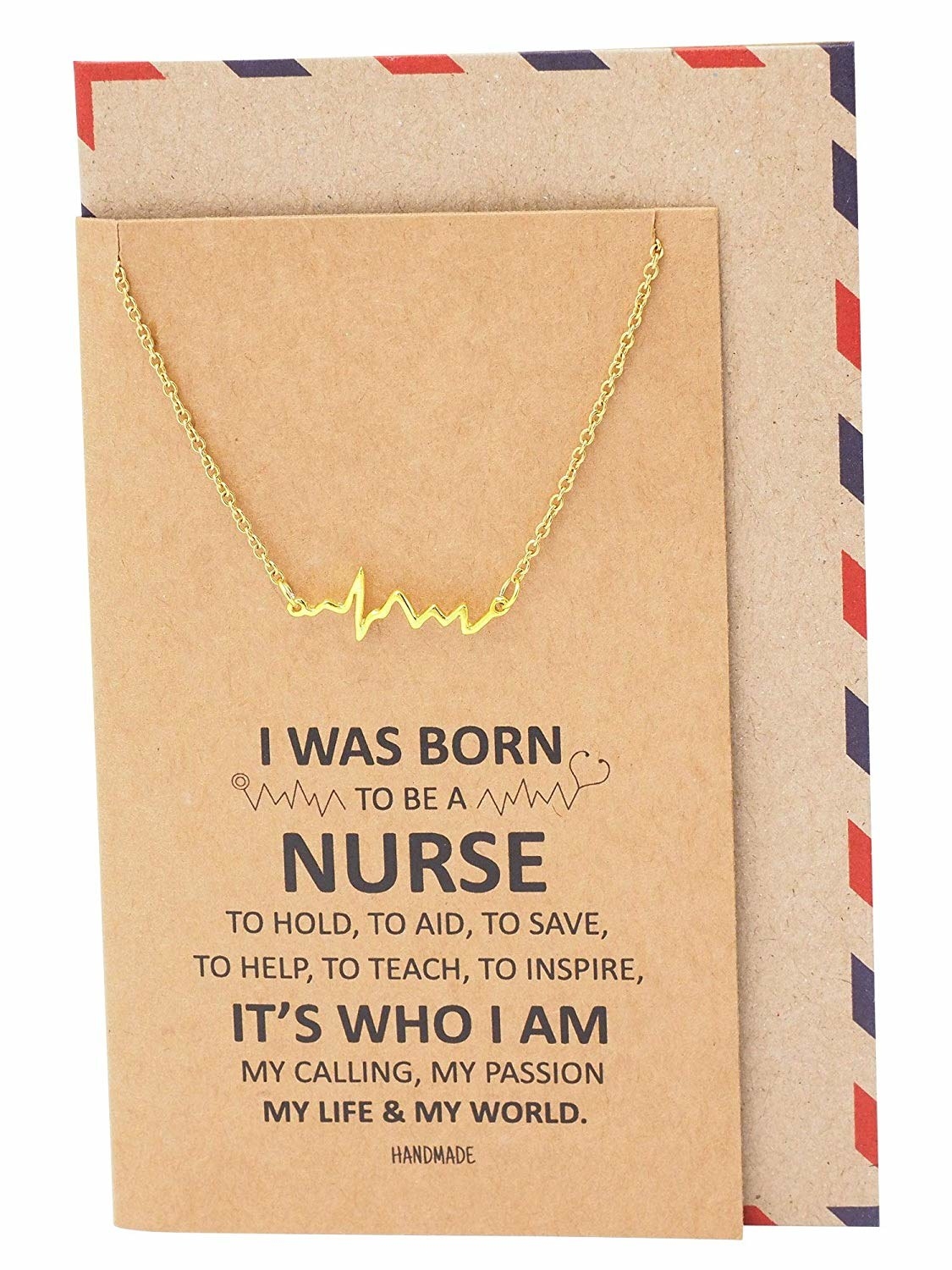the heartbeat necklace on a card that says &quot;I was born to be a nurse&quot;