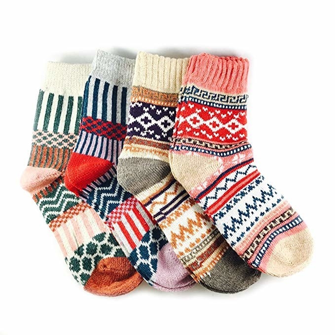 Promising review: "I love these socks! I wear a 9.5-10 in women's shoes, so I was worried that they'd be tight. They fit very comfortably and are quite warm and cozy. The ankles aren't tight either, which is a big priority to me as a type 1 diabetic." —SLWGet it from Amazon for $10.99+ (available in 16 prints).
