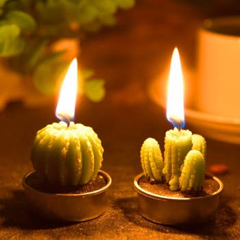 Two of the candles burning