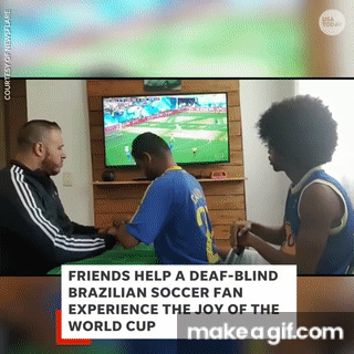 • Kindergartners at one Tennessee school learned ASL to wish their Deaf custodian Happy Birthday • A group of Aramark employees at Soldier Field learned ASL to sign 'Happy Birthday' to their Deaf co-worker • A group of employees at Weight Watchers UK learned sign language to surprise a deaf coworker for her Birthday • A Brazilian Man went viral during the WorldCup this year for helping his DeafBlind friend “watch” his favorite team compete.