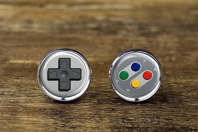 cufflinks that look like buttons from an snes nintendo controller