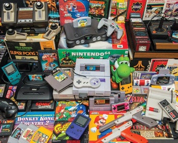 a puzzle featuring old school video games and video game consoles