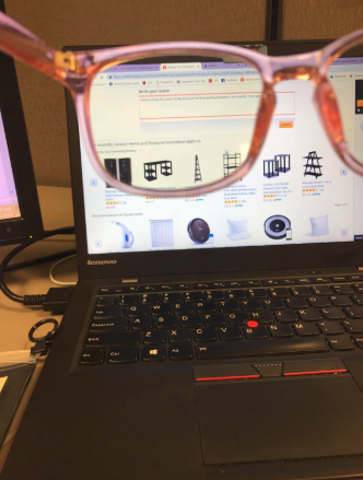 a reviewer photo showing how the glasses prevent eye strain