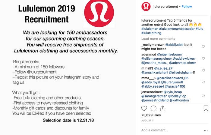 PSA: Lululemon Is Not Looking For Brand Ambassadors With A