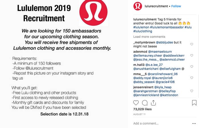 PSA: Lululemon Is Not Looking For Brand Ambassadors With A Minimum Of 150  Followers