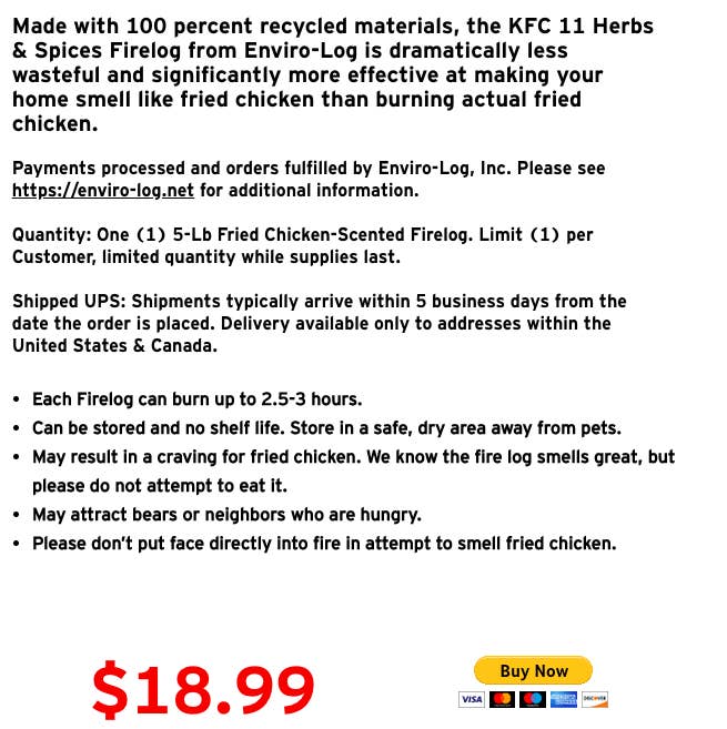 Kfc Sold Out Of A Firelog That Smells Like Fried Chicken And This