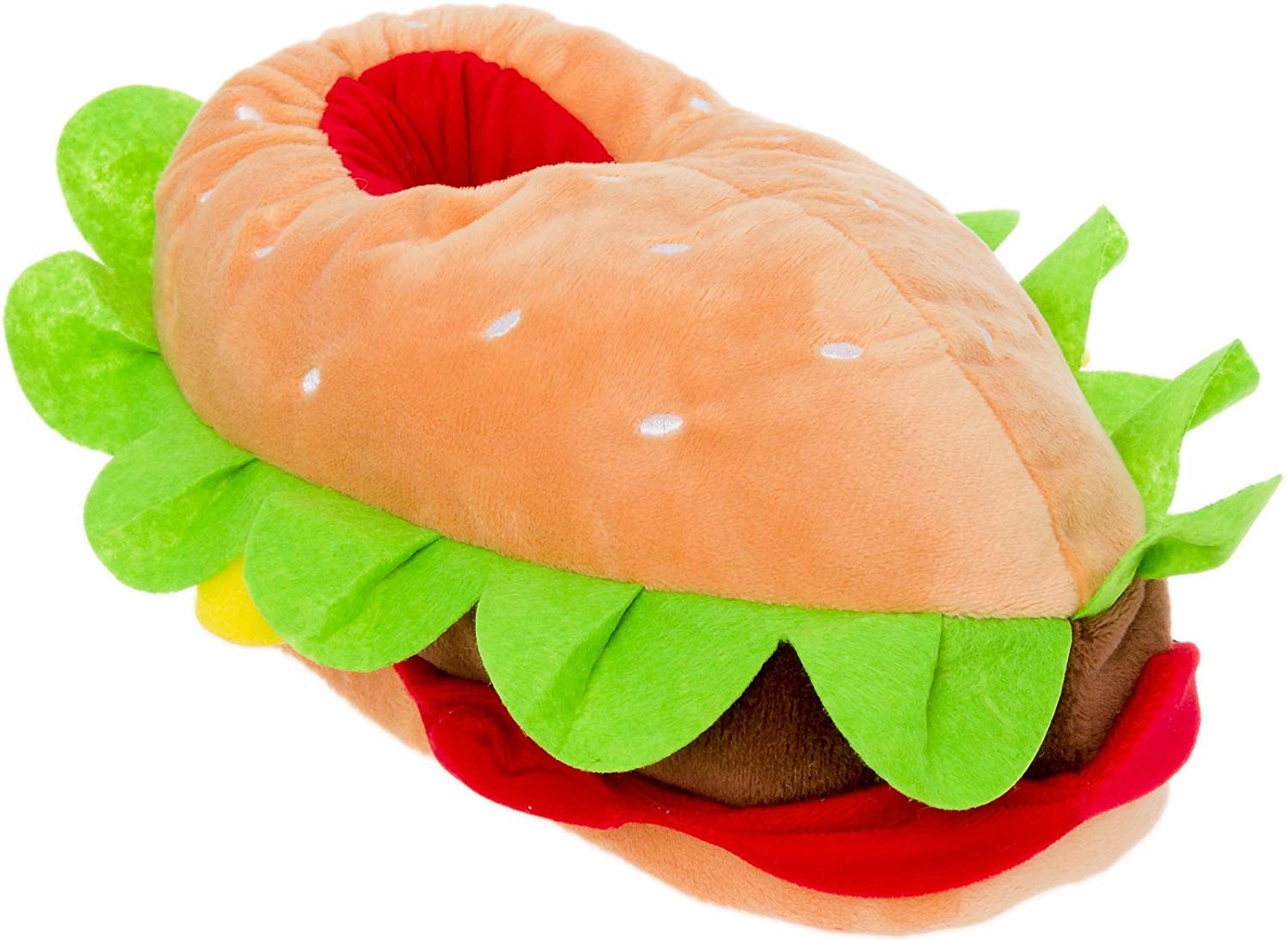 The slippers, which are shaped like hamburgers