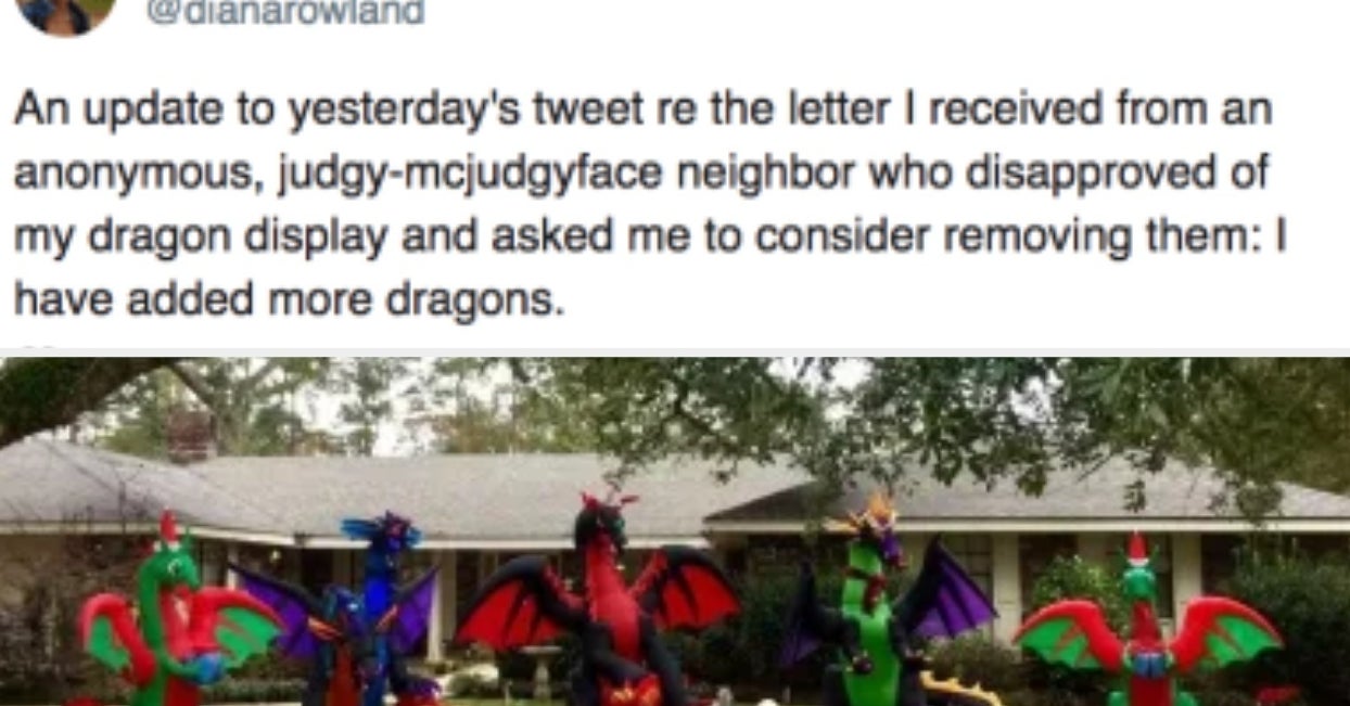 A Woman S Neighbor Complained About Her Christmas Dragon Display