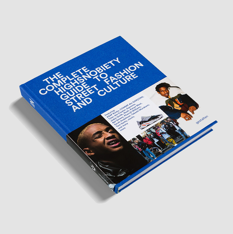 book title with blue background, celebrities, and a sneaker