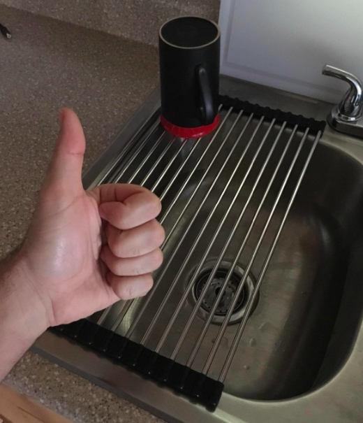 Promising review: "This product is a game changer for small kitchens. Forego the large drying rack and get this sleek, stylish space saver. I don’t like leaving dishes in the sink, nor do I have a dishwasher and this is just perfect for keeping the sink clean and leaving the counter space open. It is also amazing for washing and drying produce." —Amazon CustomerGet it from Amazon for $11.98+ (available in four sizes).