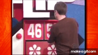 Guy puts in the price 46 59 and then presses the button to reveal 46 95, then turns around and smiles