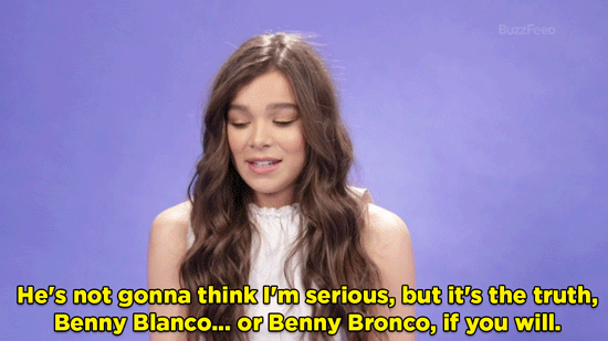 HS: I feel like Diane Keaton came to mind, but Zach Galifianakis also came to mind. Dream music collaboration? He's not gonna think I'm serious, but it's the truth, Benny Blanco... or Benny Bronco, if you will.