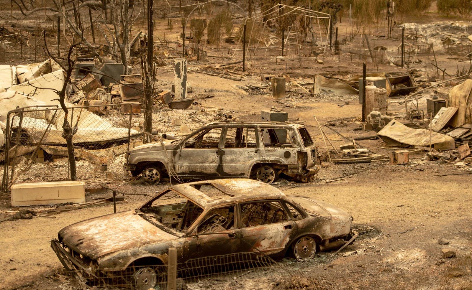 Burned-out cars from the Ranch fire, part of the Mendocino Complex fire, which hit Spring Valley in Northern California, on Aug. 7.