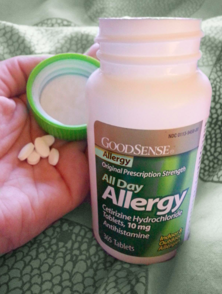 bottle of allergy pills