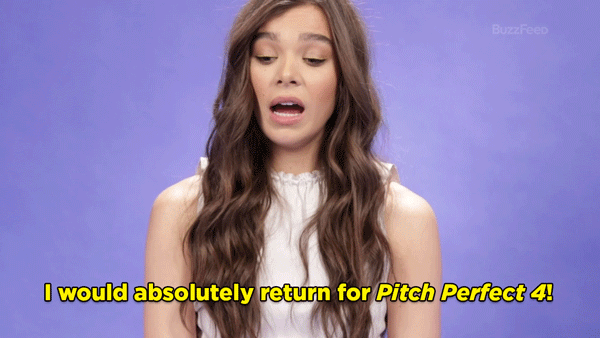 HS: I would absolutely return for Pitch Perfect 4! I know that when we were doing the third one, we spoke about where the heck we would go from here. Maybe space? Maybe we're all grandmothers by the next Pitch Perfect? Who knows! But yes, I'd love to be a part of it.