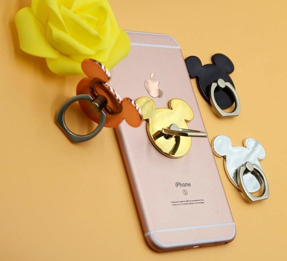 a mickey-shaped phone ring in an array of colors