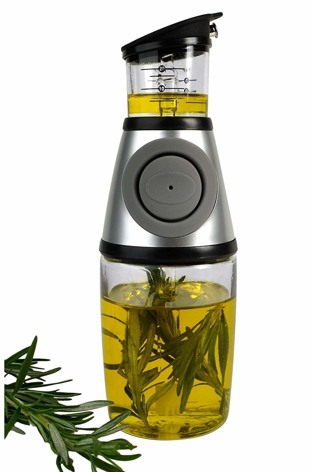 The bottle with rosemary inside