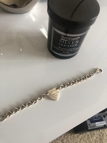 reviewer's clean silver bracelet after being cleaned