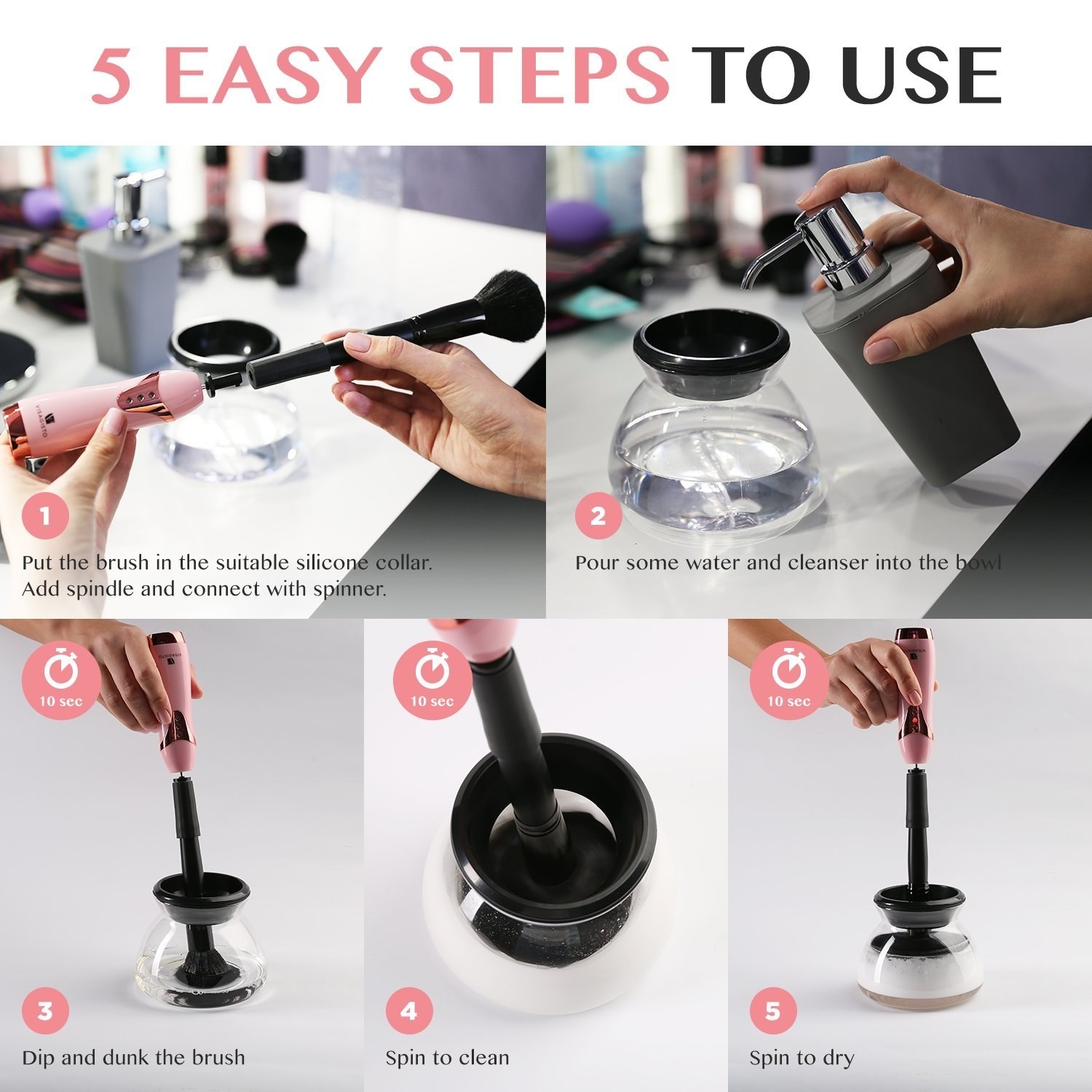 It comes with eight different size rubber collars to fit basically any size brush!Get it from Amazon for $31.95.Promising review: "I love this product I have a lot of brushes and I would take a long time washing them by hand but since I got this brush cleaner I wash all my brushes super fast and it dries them too! Super convenient when you’re not home and need to wash some brushes on the go" —Andrea rdz