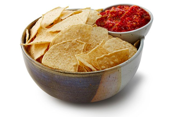 double bowl with room for chips, dip