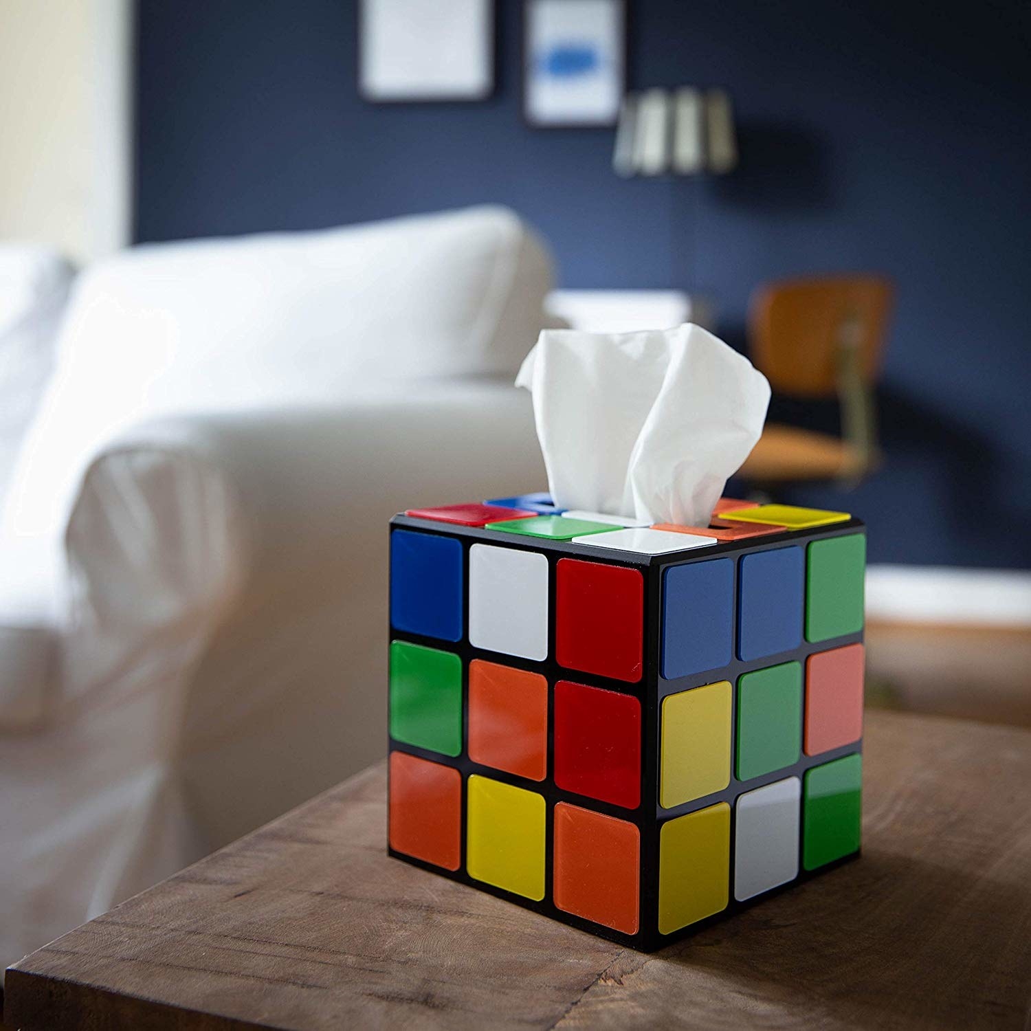 the tissue box that looks like a Rubik&#x27;s cube