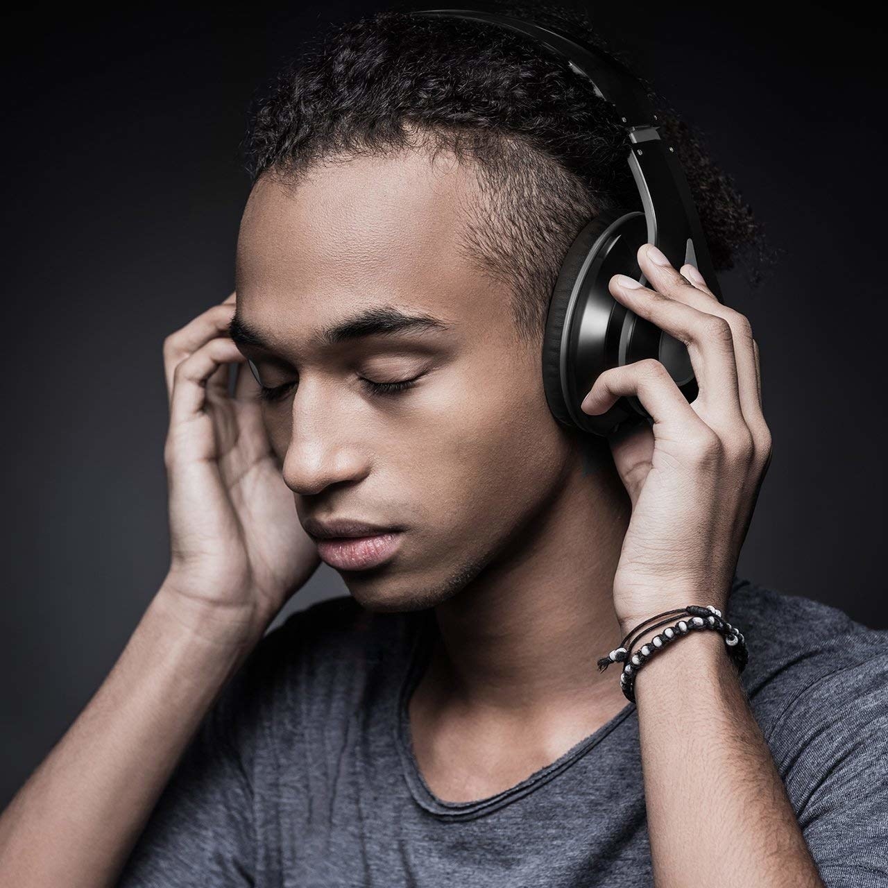 Model wearing the headphones