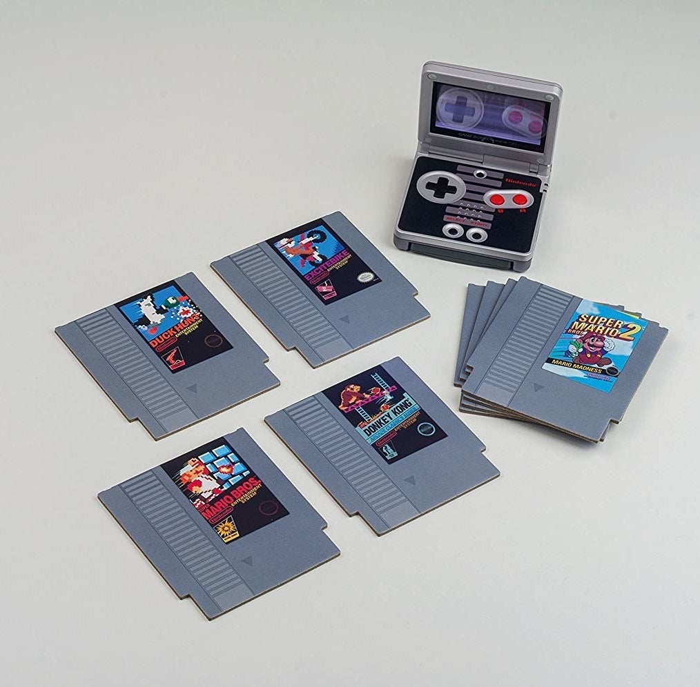 coasters shaped like super nintendo cartridges 