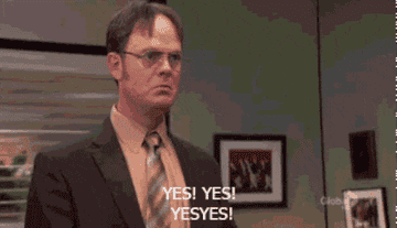 Gif of Dwight from The Office saying &#x27;Yes! Yes! Yes!&quot; accompanied by some dramatic dance moves
