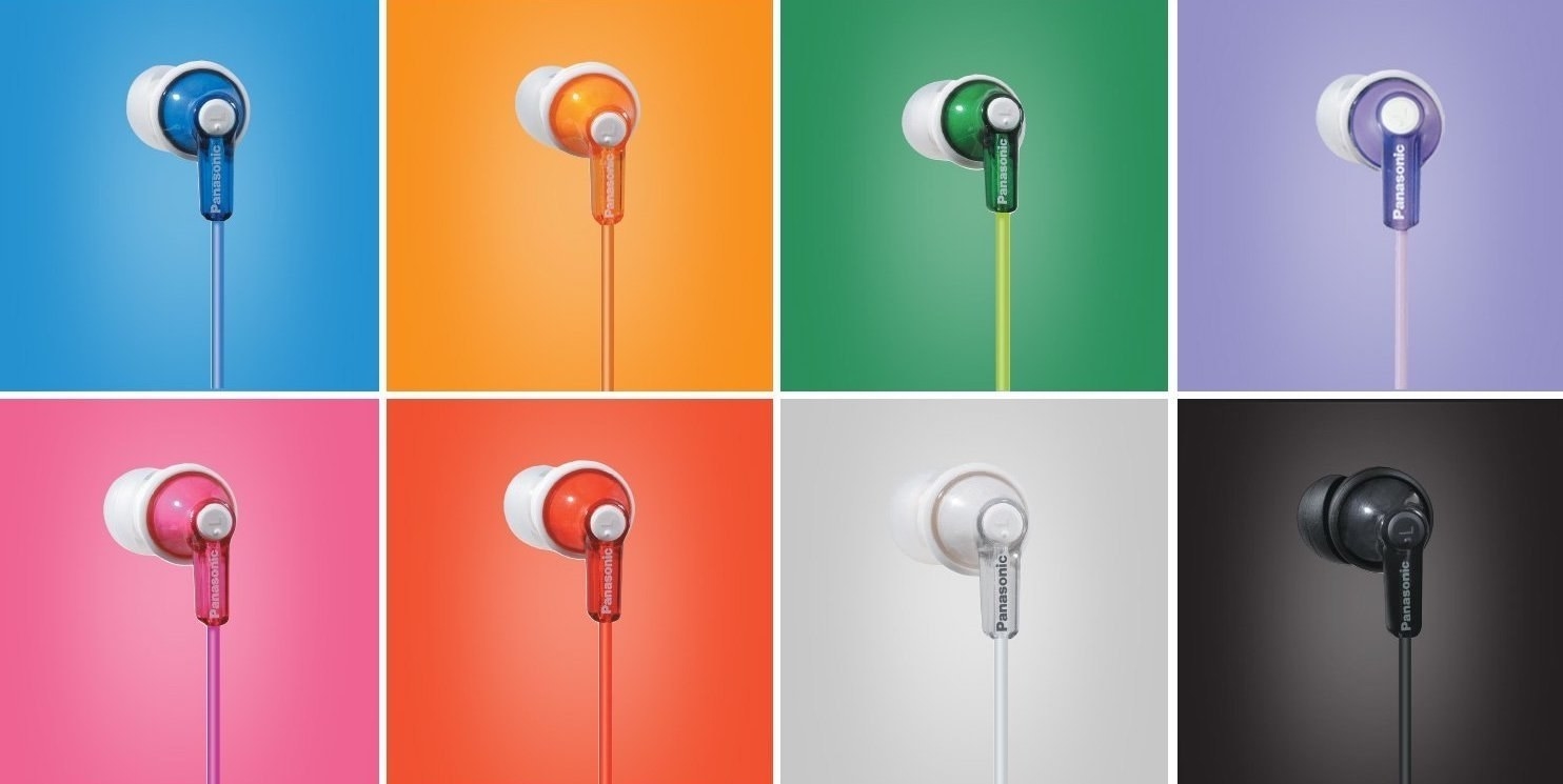 Panasonic ear buds in a variety of colors
