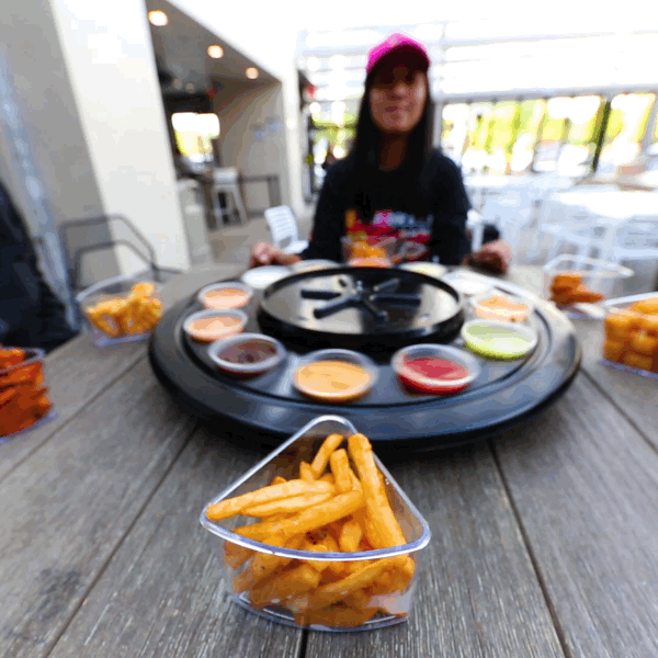 Use your fry container as an arrow and spin, spin, spin the sauce wheel until it decides your fate! The best part of fry roulette? Everyone is a winner.