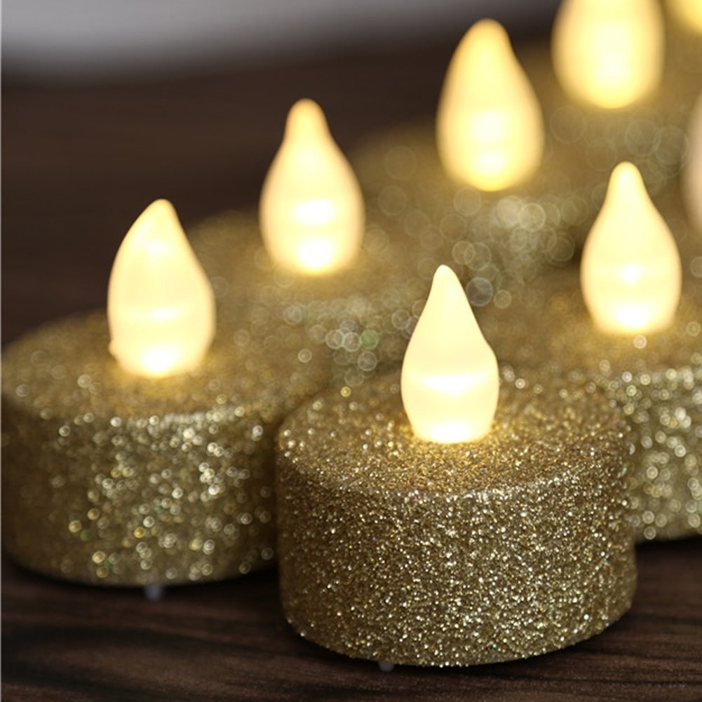 Promising review: "These are great-looking! I like glitter, especially gold glitter, so this LED candle really fits my expectation. The light is soft and gentle, and makes my room cozy and warm." —Kristin CoxGet a set of 12 from Amazon for $8.99+ (available in three colors).