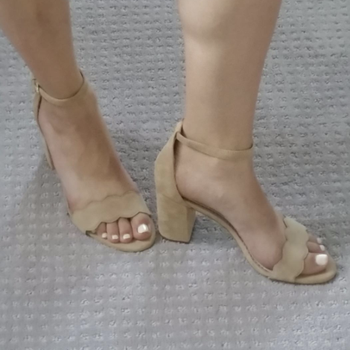 Reviewer photo of the heeled sandals in nude