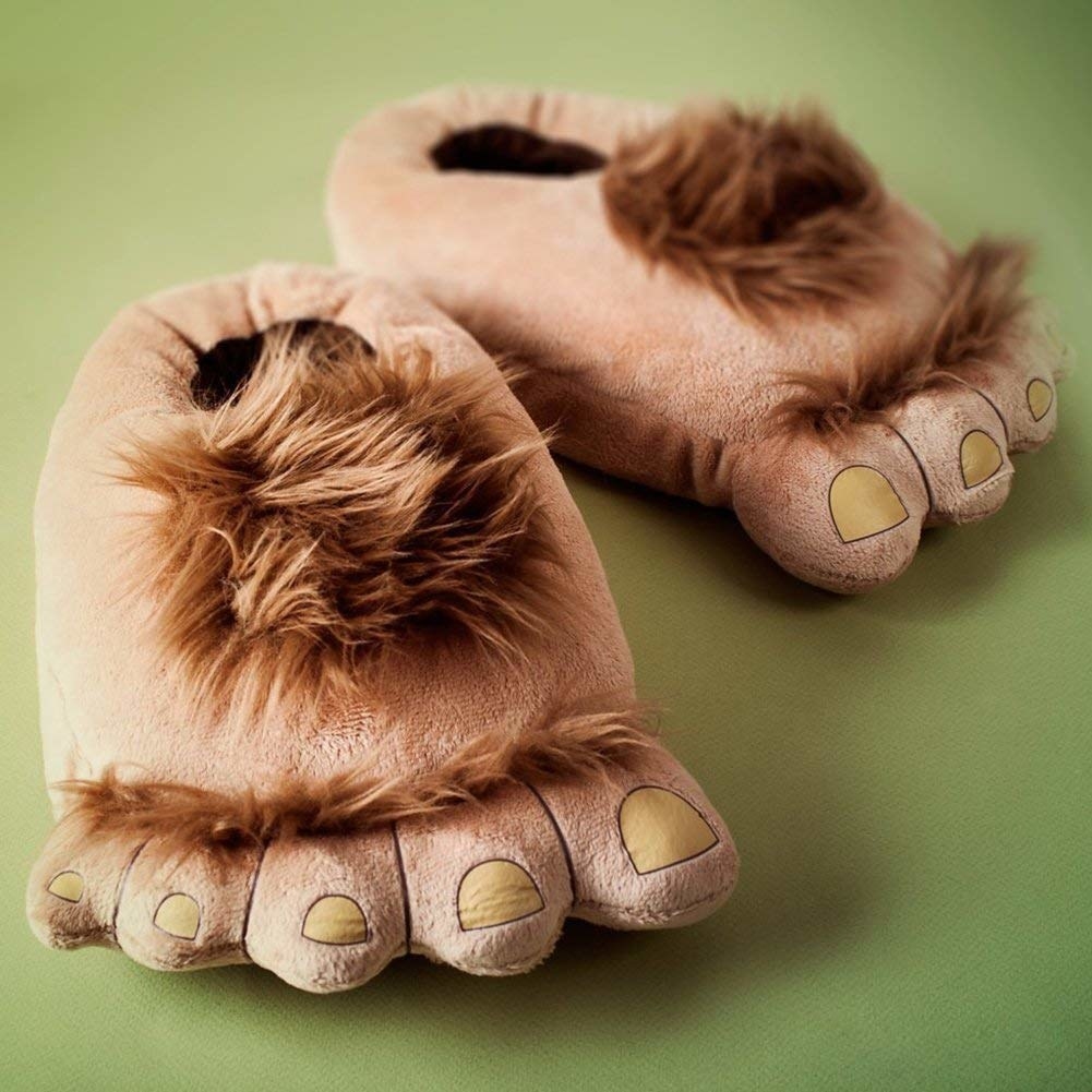 The slippers that look like hairy hobbit feet