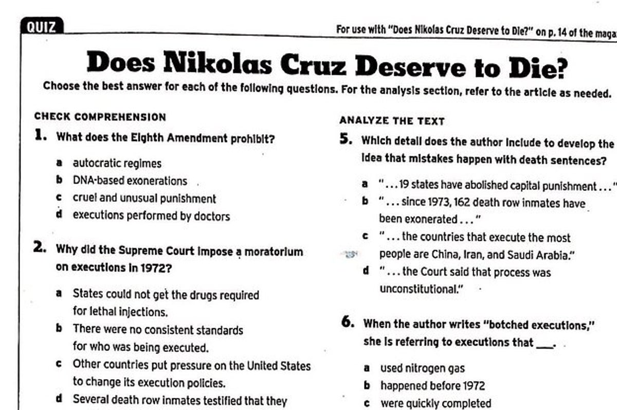 A Quiz Asking If The Parkland Shooter Should Die Was Given To