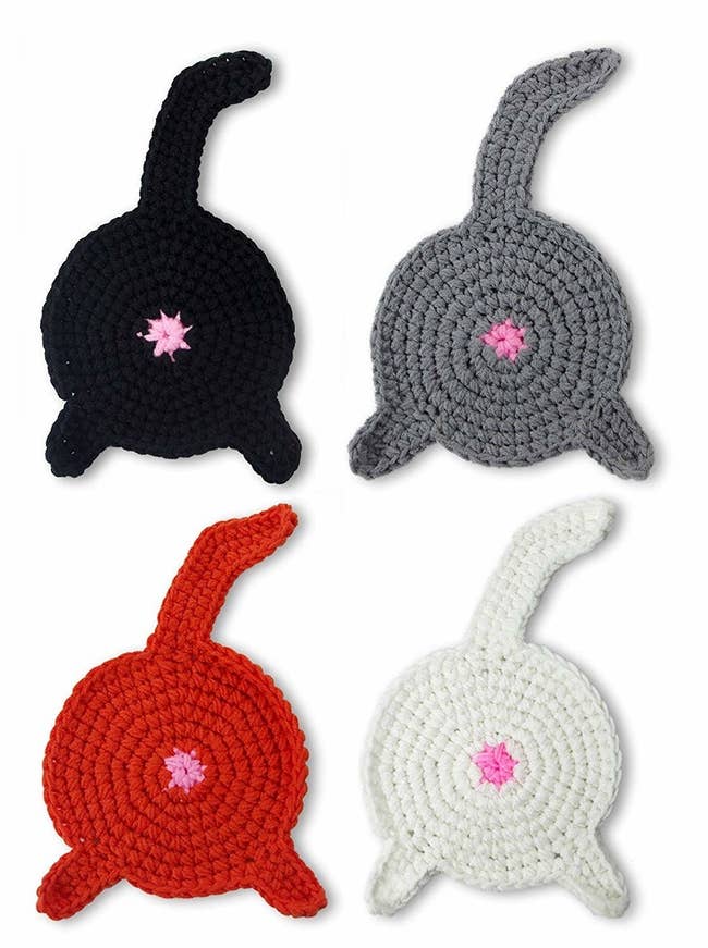 crochet coasters that look like cat butts