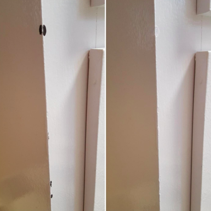 Reviewer photo showing blemish in their wall completely gone after using touch up paint