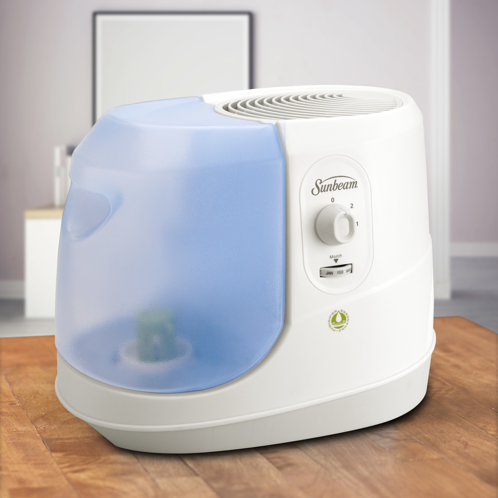 Has a triple-layer filter enhanced with baking soda, removable tank, two speed settings, and filter reminder dial. Runs for up to 24 hours with a 1 gal. tank.Promising review: "This humidifier is replacing one that we had by Hunter. The Hunter has been with us for over 10 years and is one of the best, in my opinion. My husband has repaired it to use in a different room, but it's still going! This new Sunbeam is really quiet and has a nice flow of humidity. I fill it once daily and it seems to be working as advertised. I think the water tank could be a better design for gripping once full, but it is lightweight and works well. I like that I can see the water level, too. No lights on it to disturb our sleep. Has two speeds, so we left it on high (2) for two whole days to speed up the moisture release, then we turned it down to low (1) to run constantly. It will run every night and day until springtime, like our Hunter does. For the price point, this unit is one that I would most definitely buy again!" —DebRGet it from Walmart or Jet for $24.44.