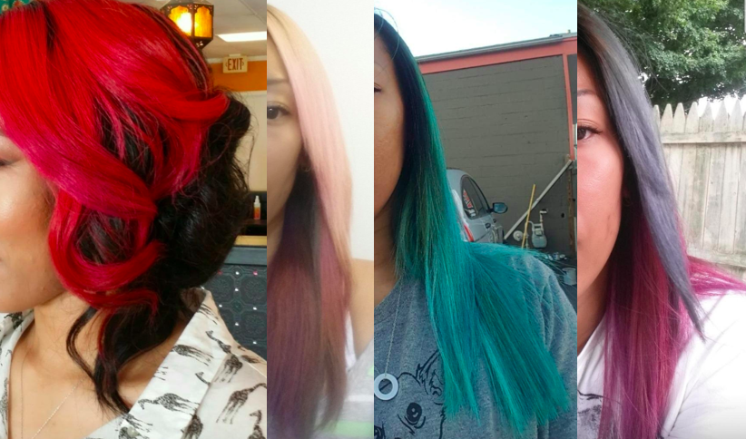 A before and after customer review photo showing their hair&#x27;s progress using Olaplex