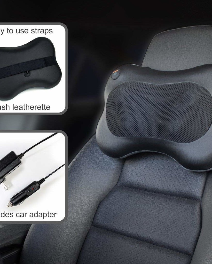 small massager strapped to top of car seat