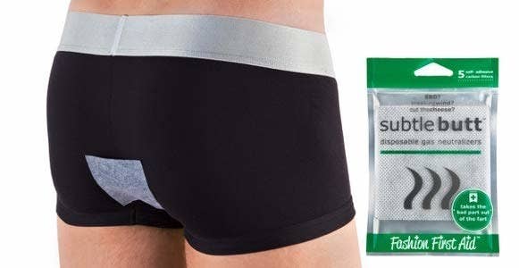 model wearing the gray gas neutralizer filter on boxers
