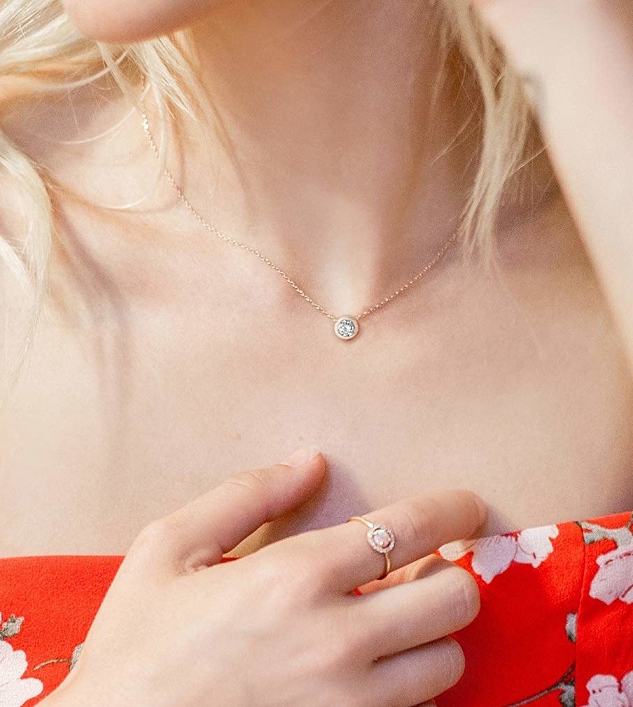 Small round diamond-like necklace with delicate gold chain