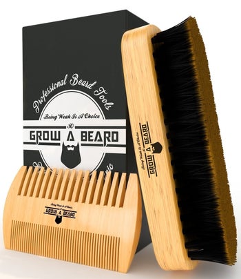 Brush and comb beside packaging