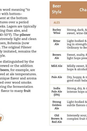 Inside of logbook with descriptions of different types of beer based on location 