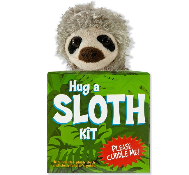 the Hug A Sloth Kit with plush sloth and sloth fancier&#x27;s guide