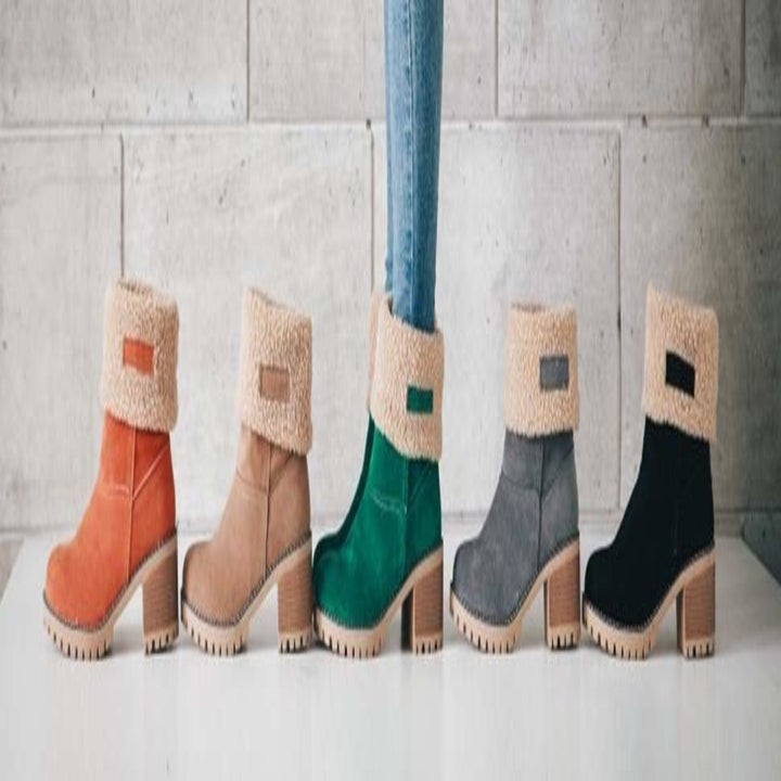 five different colors of the boots with all of them rolled down showing the lining