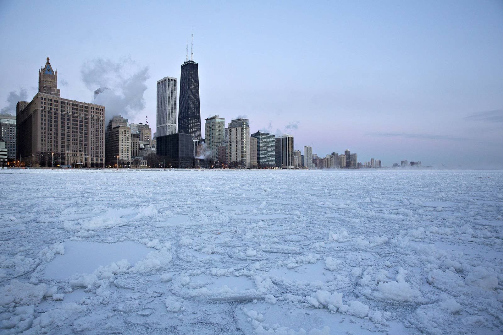 Ice floats on Lake Michigan in Chicago on Wednesday morning.