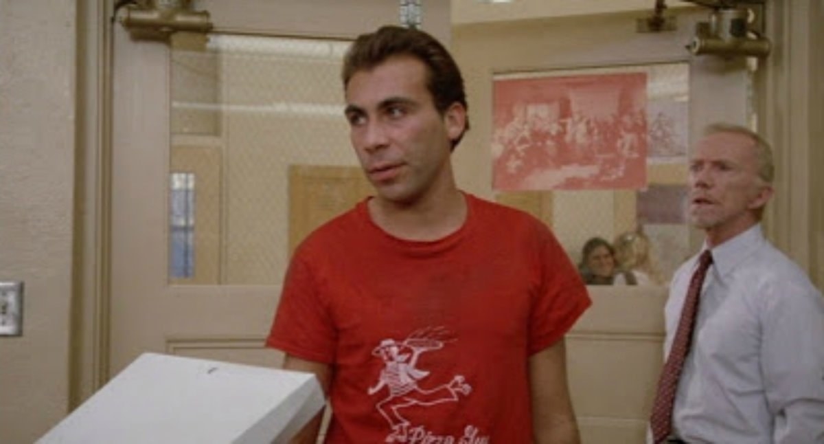 Shouldn't alarm bells have been ringing when the delivery address was a High School. Okay this scene, as funny and memorable as it is, is one which we can comfortably call BS on. As a Pizza store, with serious orders to take and deliveries to make, a delivery to a High School classroom would (99.9% of the time) end with a dial tone. Even more far-fetched was how the Pizza delivery guy was able to comfortably find the room without having to consult the front office.